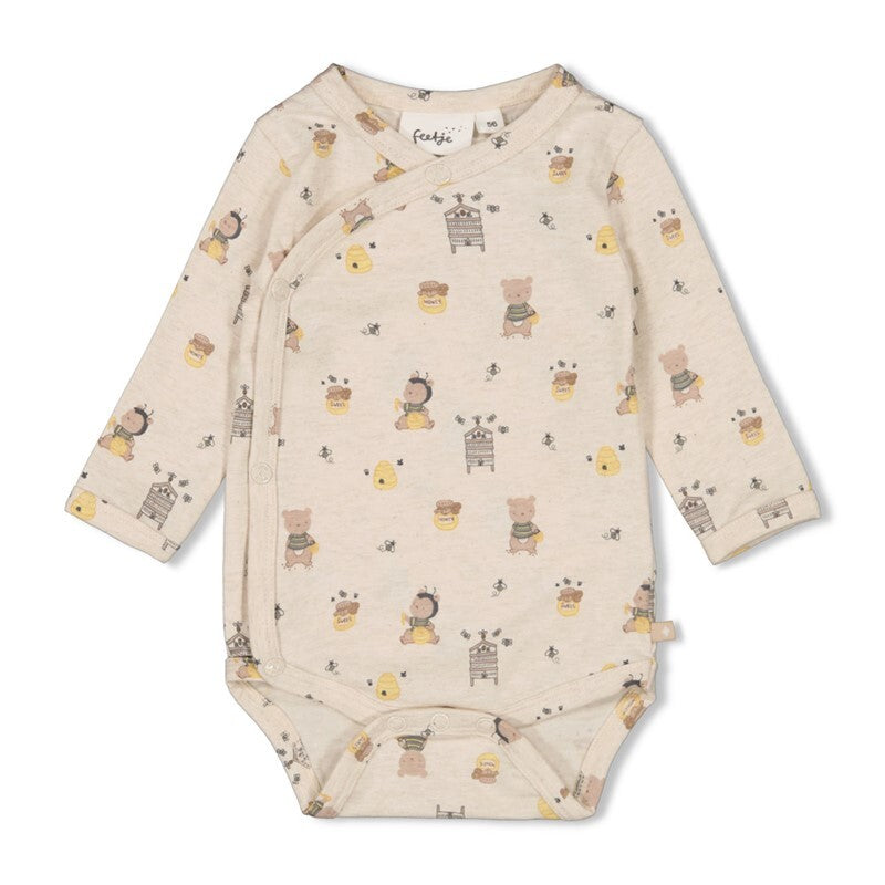 Feetje Wikkelromper AOP - Honey Bear Offwhite melange