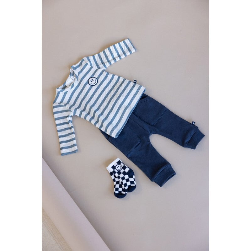 Feetje Longsleeve rib met streep - Let's Go! Petrol