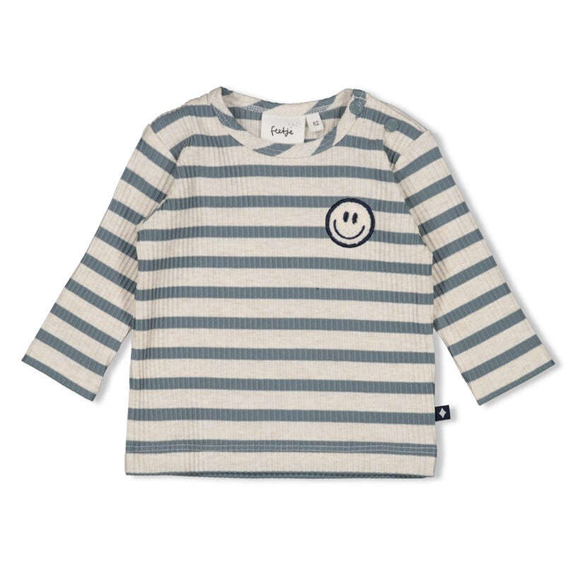 Feetje Longsleeve rib met streep - Let's Go! Petrol