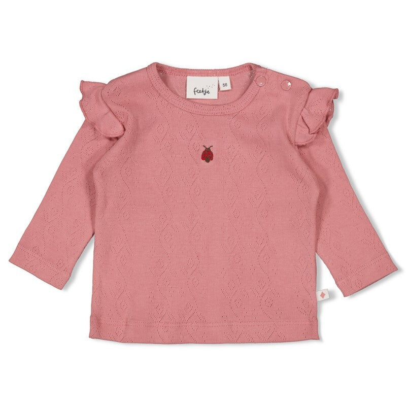 Feetje Longsleeve ajour rib - Ladybug Roze