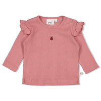 Feetje Longsleeve ajour rib - Ladybug Roze