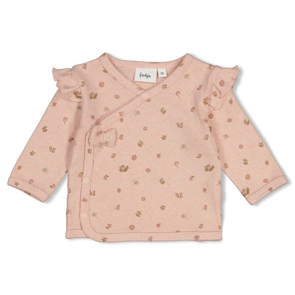 Overslagshirt pointelle rib AOP - Fall in Love