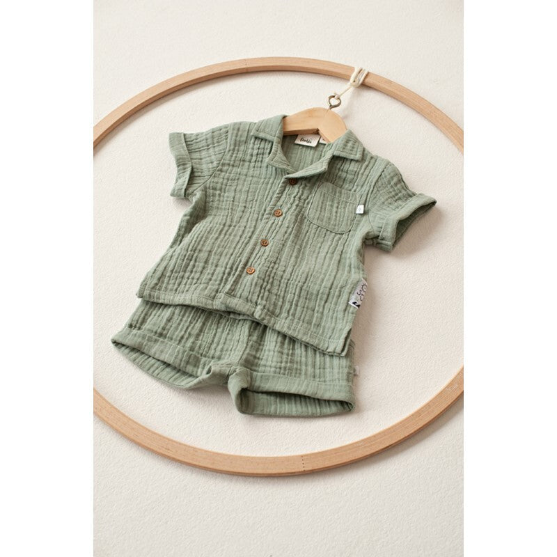 Feetje Short mousseline - Summer Woven Zeegroen