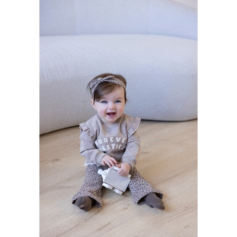 Feetje Flare broek AOP - Better Together Taupe melange