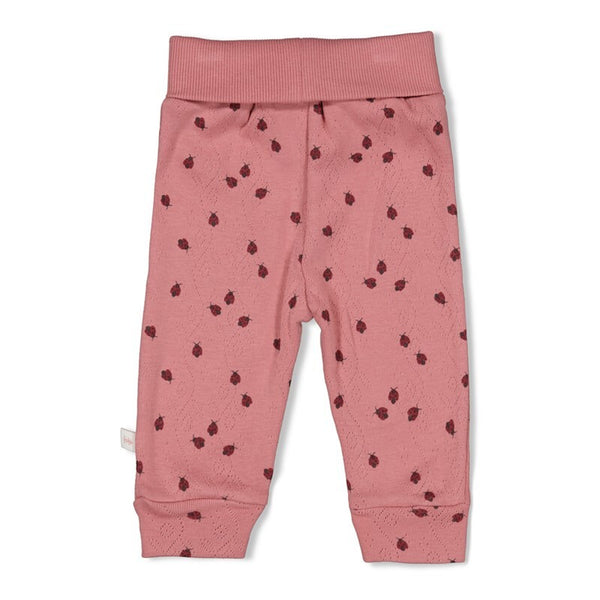 Feetje Broek ajour rib AOP - Ladybug Roze