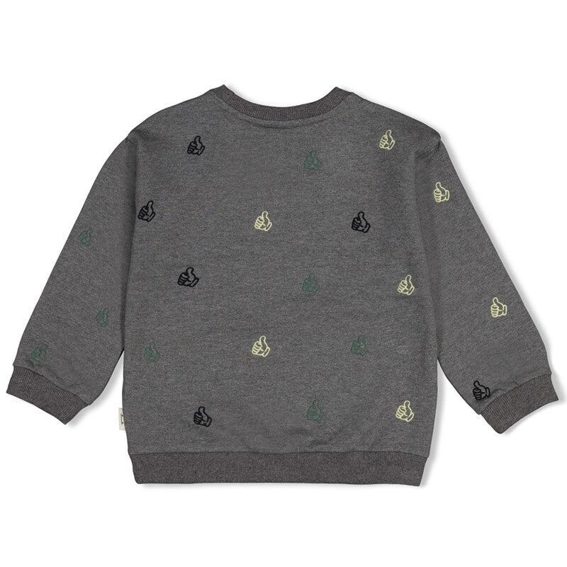 Sturdy Sweater met borduursels relaxed fit - Fix It Antraciet melange
