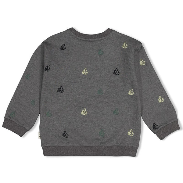 Sturdy Sweater met borduursels relaxed fit - Fix It Antraciet melange