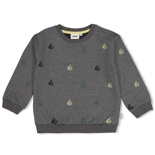 Sturdy Sweater met borduursels relaxed fit - Fix It Antraciet melange