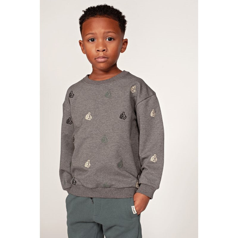 Sturdy Sweater met borduursels relaxed fit - Fix It Antraciet melange