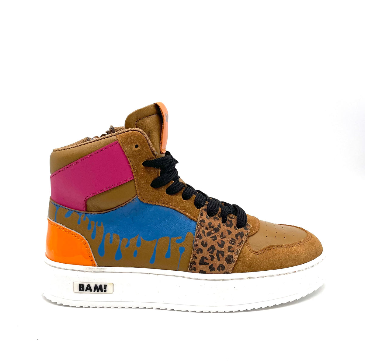 Bam sneaker hoog Petrol slime/camel combi