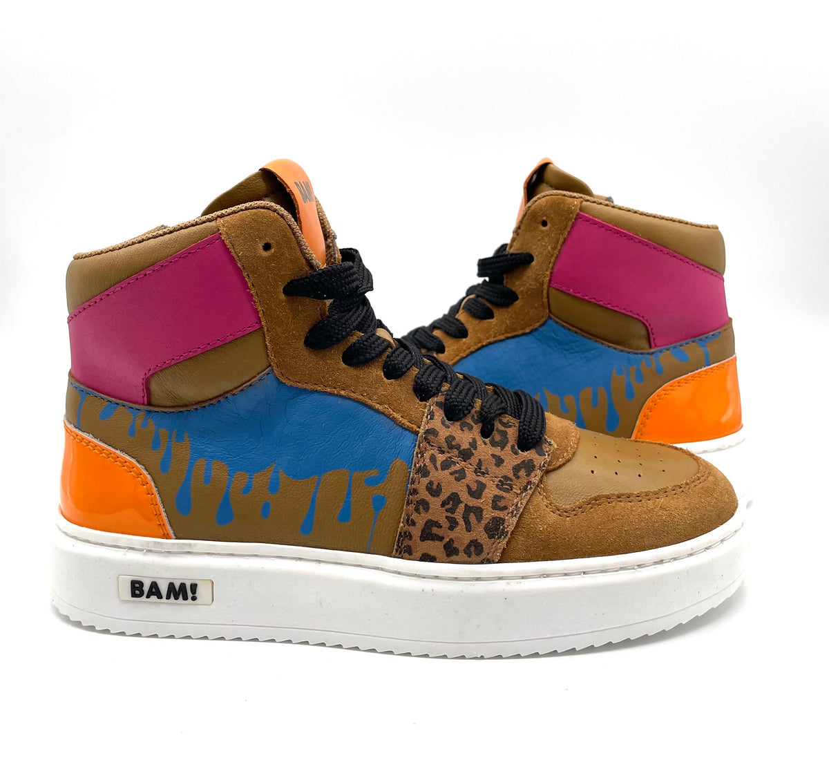 Bam sneaker hoog Petrol slime/camel combi