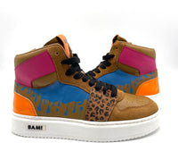 Bam sneaker hoog Petrol slime/camel combi