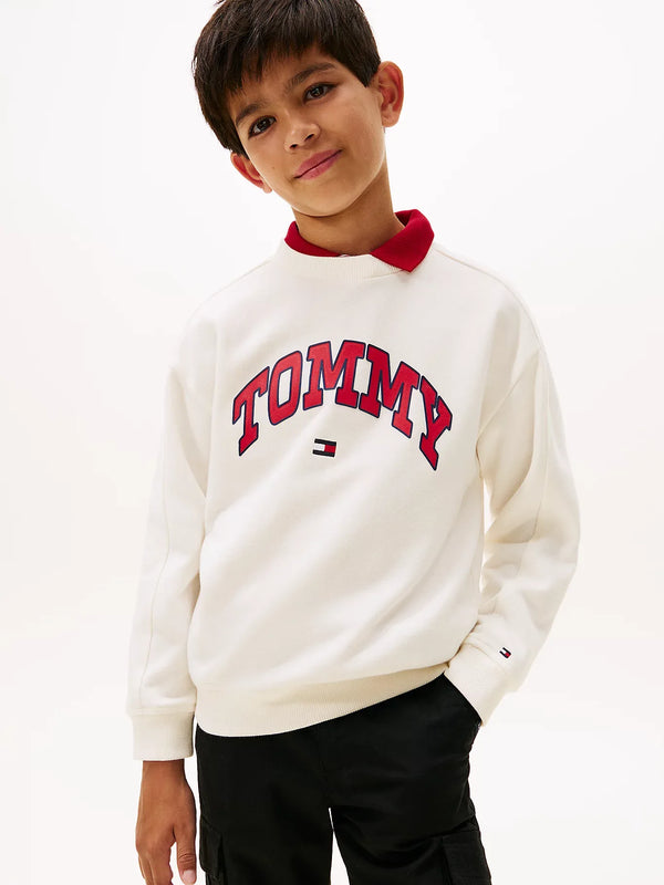 Tommy Varsity raised print sweater Ivory silk