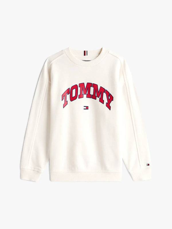 Tommy Varsity raised print sweater Ivory silk