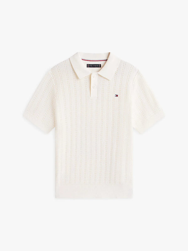 Open stitch polo sweater