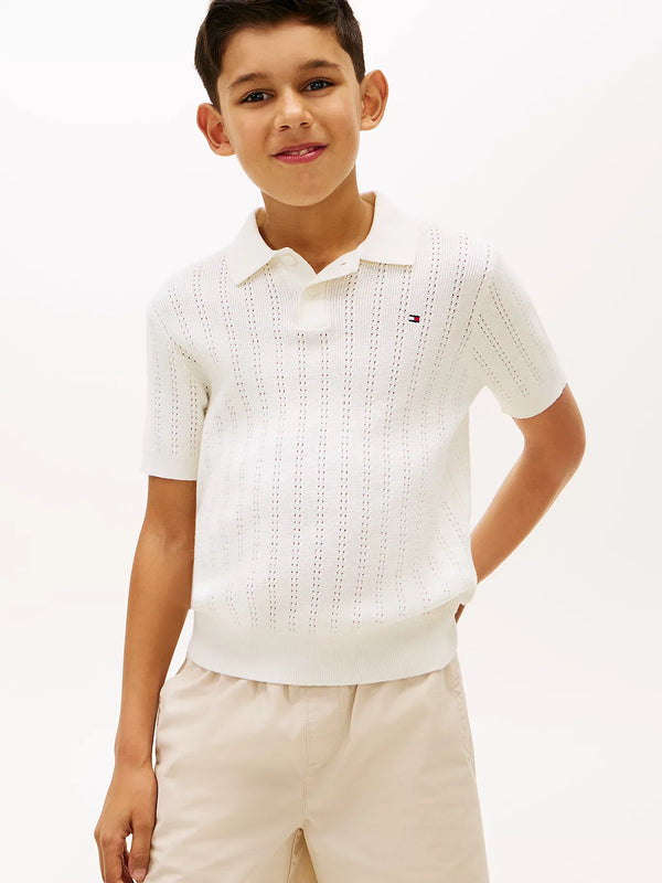 Open stitch polo sweater