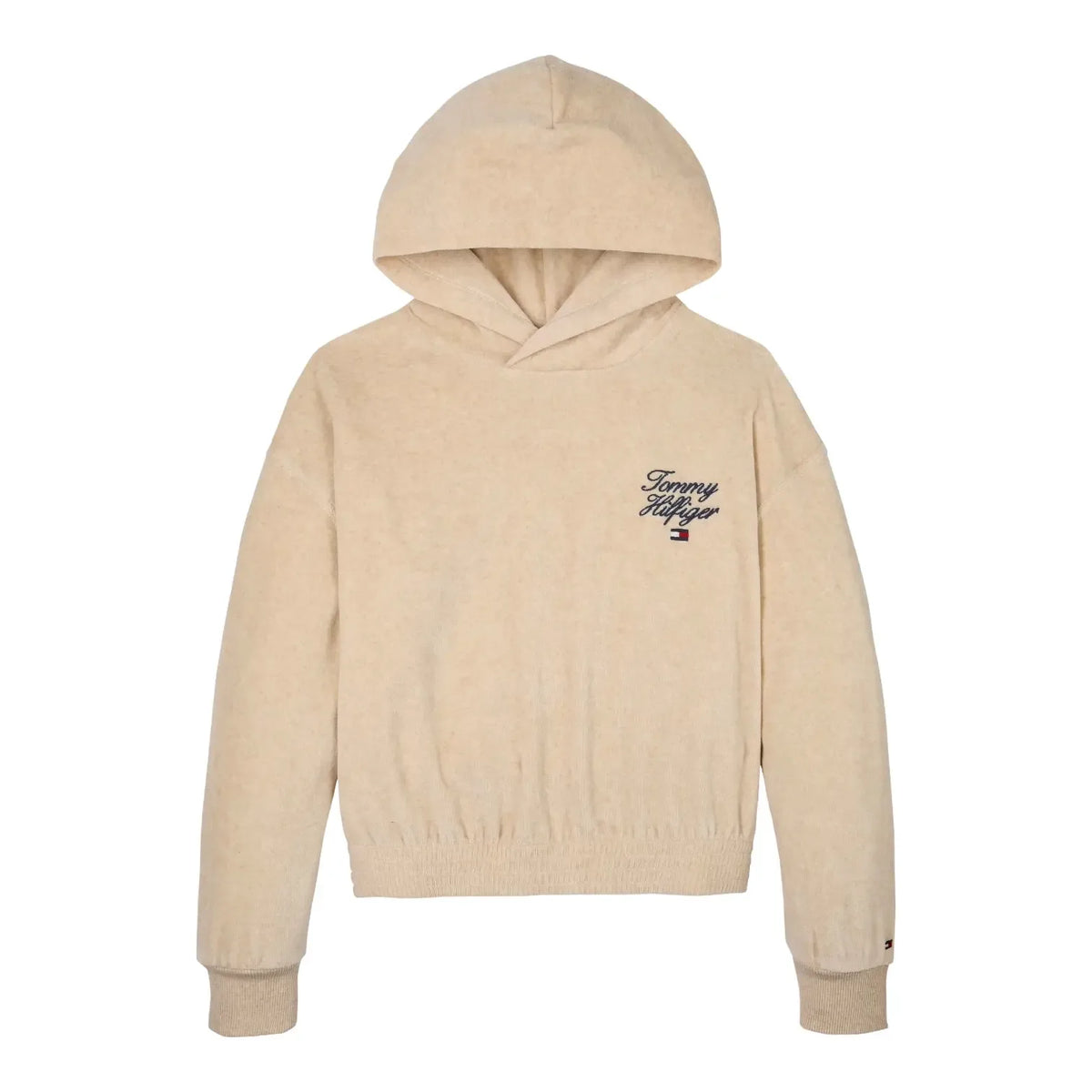 TH script velour hoodie