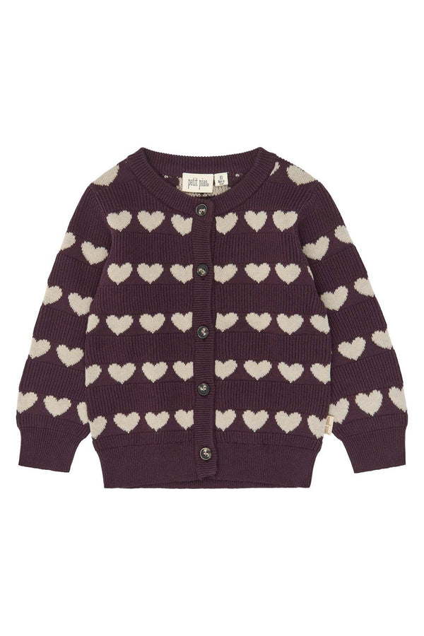 Petit Piao PPElia Knit Cardigan Huckleberry heart aop