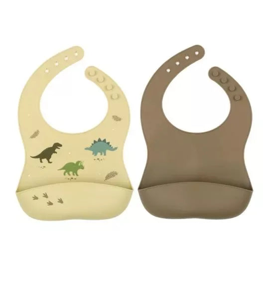Llc Siliconen slabbetjes 2st: Dinosaurs Multi