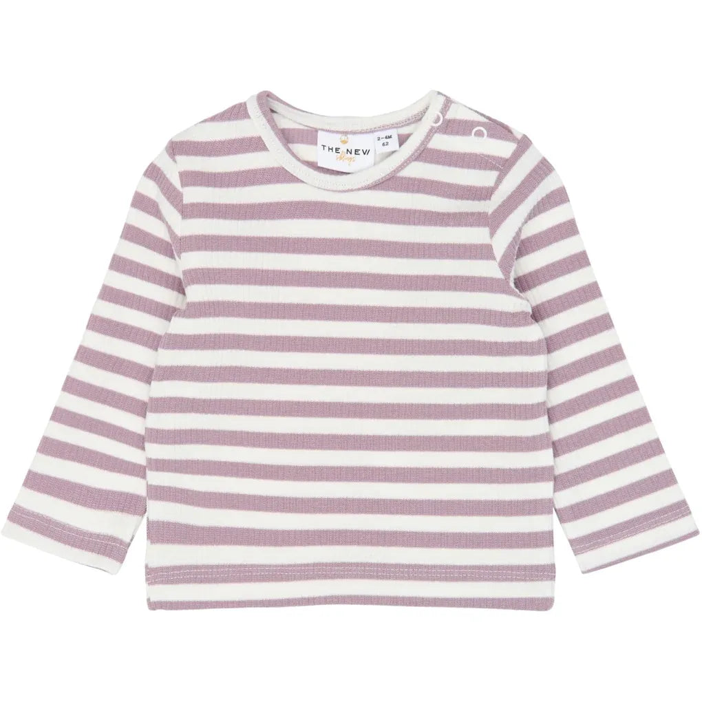 The New Siblings TNSBFro L_S Rib Tee Elderberry-gardenia striped tn
