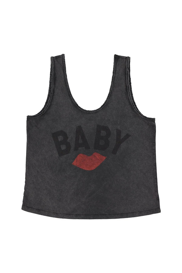 Sisters Department Sleeveless top red lip print Black