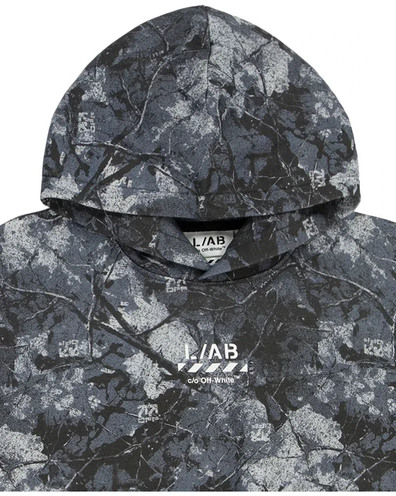 Lab Off-White Camo Printed Diag Bar Hoodie Black