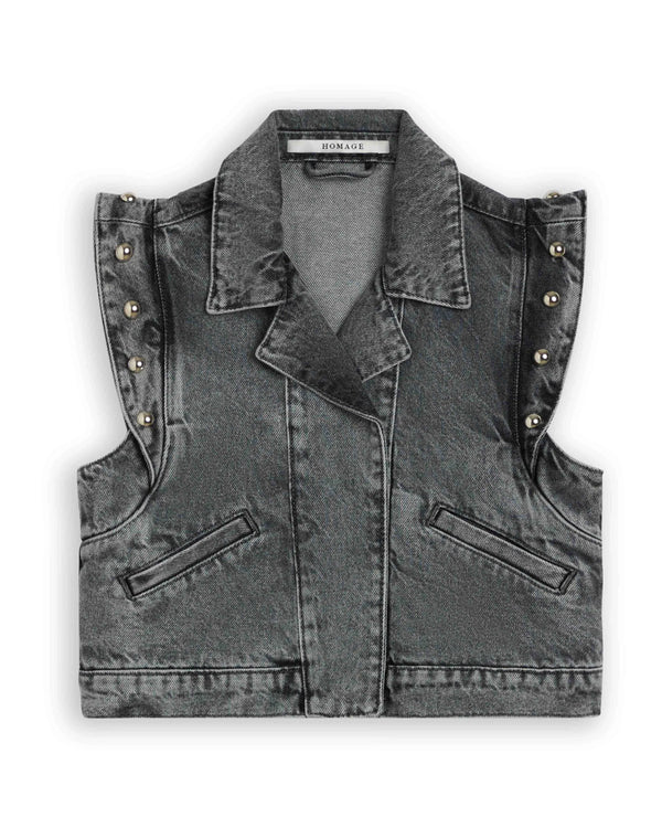 Denim Gilet With Big Studs