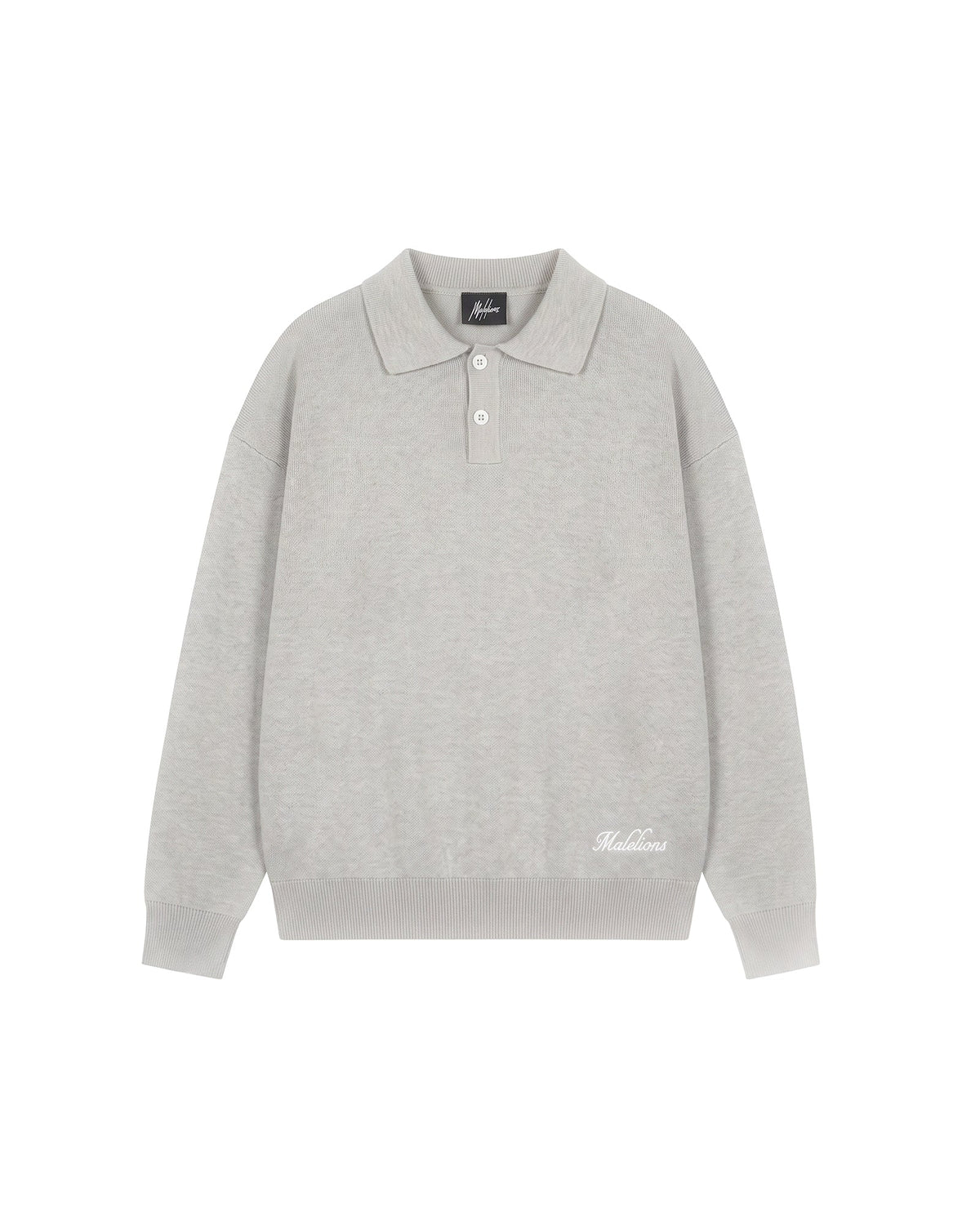 Malelions Knitted Script Polo Grey melange