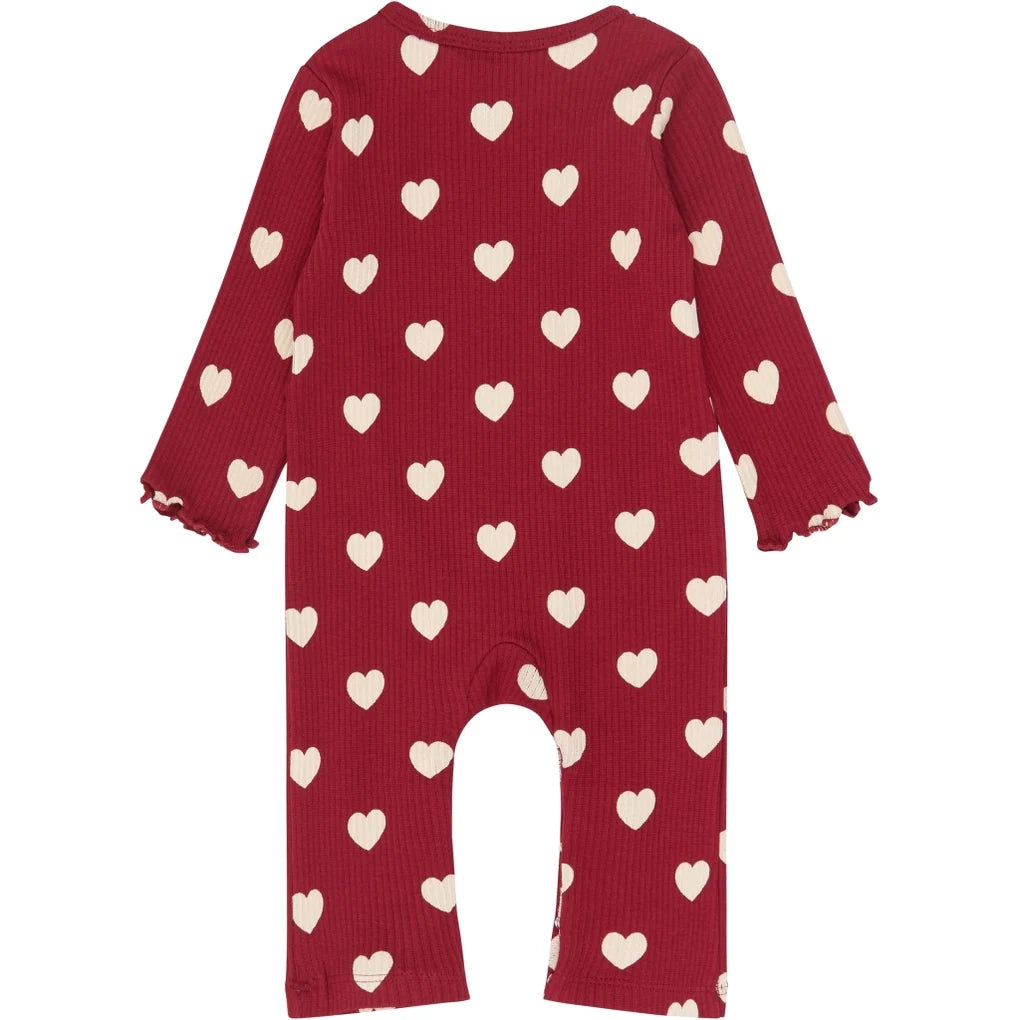 The New Siblings TNSBHoliday Red Heart Longsleeve Rib Jumpsuit Rio red aop tn