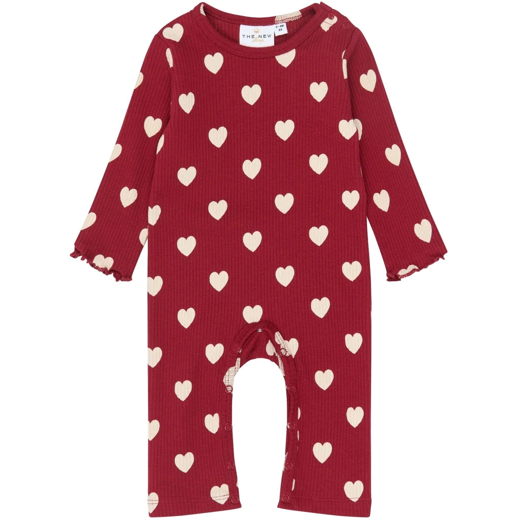 The New Siblings TNSBHoliday Red Heart Longsleeve Rib Jumpsuit Rio red aop tn