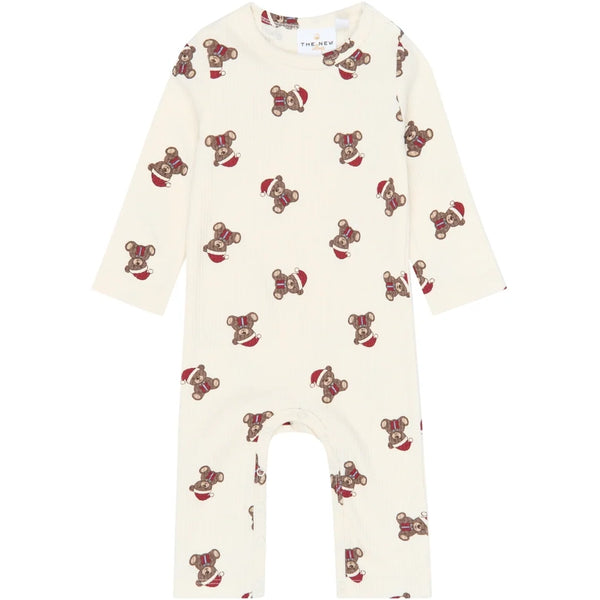 The New Siblings TNSBHoliday Teddy Longsleeve Rib Jumpsuit Gardenia aop