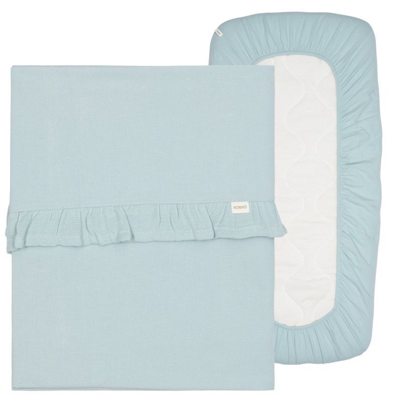 Koeka Wieglaken en hoeslaken set ruffle Faro Sky