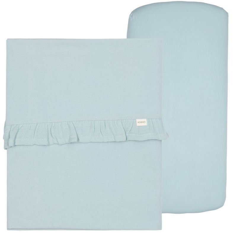 Koeka Wieglaken en hoeslaken set ruffle Faro Sky