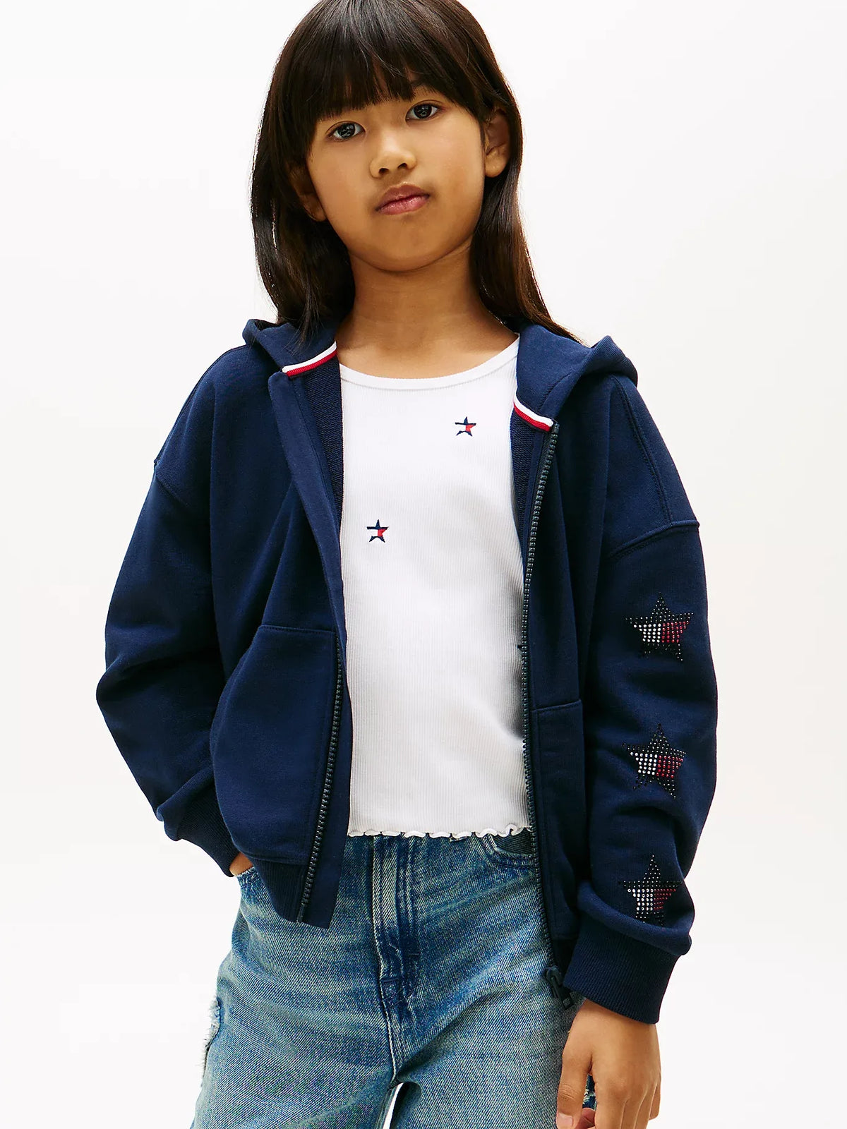 Tommy Star zip through hoodie Light grey heather